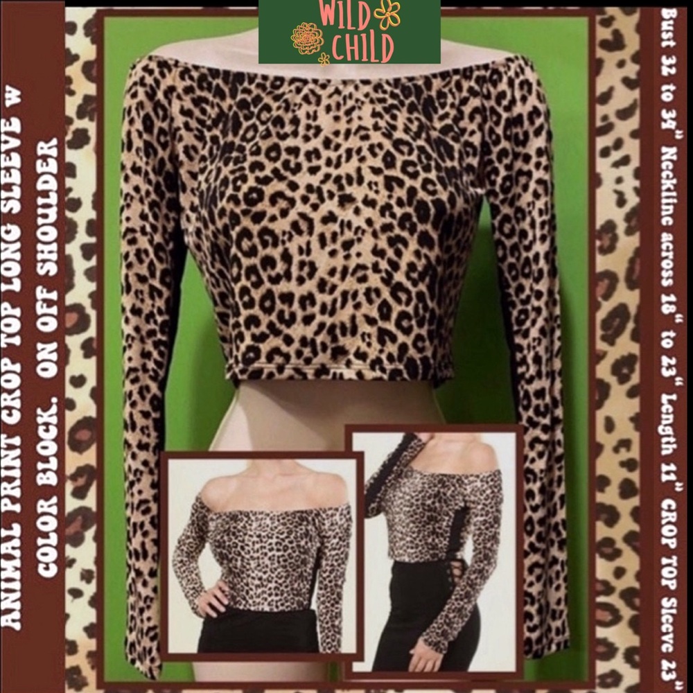 EUC JRS S FLIRTY LIGHTWEIGHT STRETCH TRENDY ANIMAL PRINT w BLACK TRIM CROP TOP